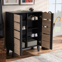 Baxton Studio SESC16108-Dark Grey/Hana Oak-Shoe Cabinet Melle Modern and Contemporary Two-Tone Oak Brown and Dark Gray 2-Door Wood Entryway Shoe Storage Cabinet